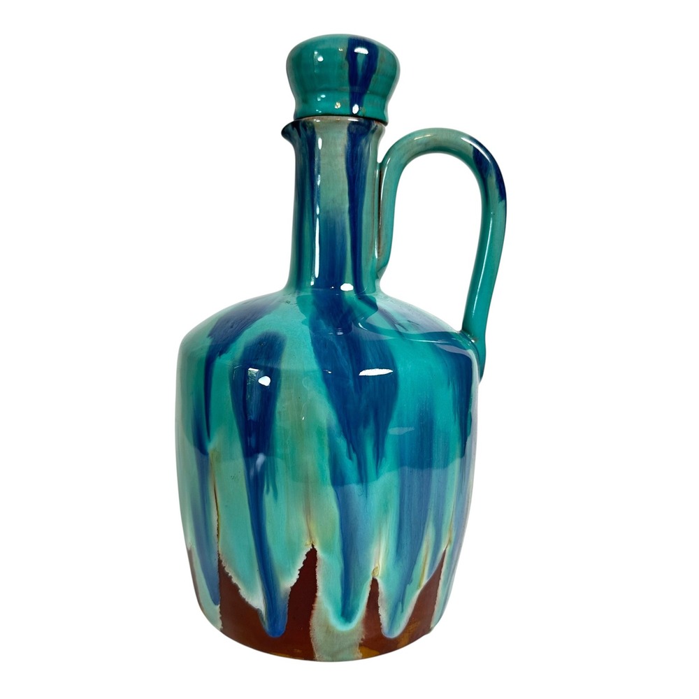 Brush McCoy Onyx Musical Decanter Jug Turquoise Blue Drip Glaze Art Pottery 30s